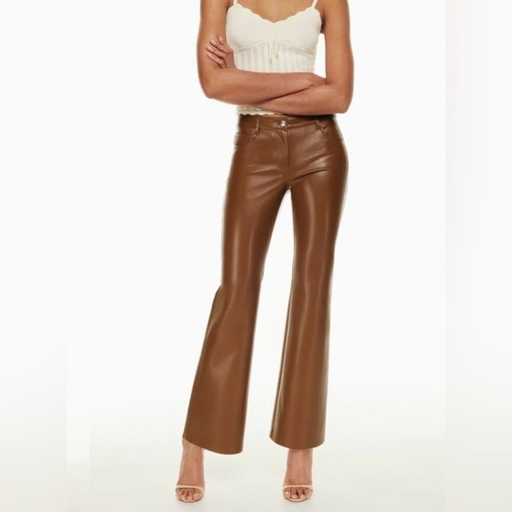 NWT Aritzia Wilfred The Melina Low Rise Flare Faux Leather Pants Cognac 6